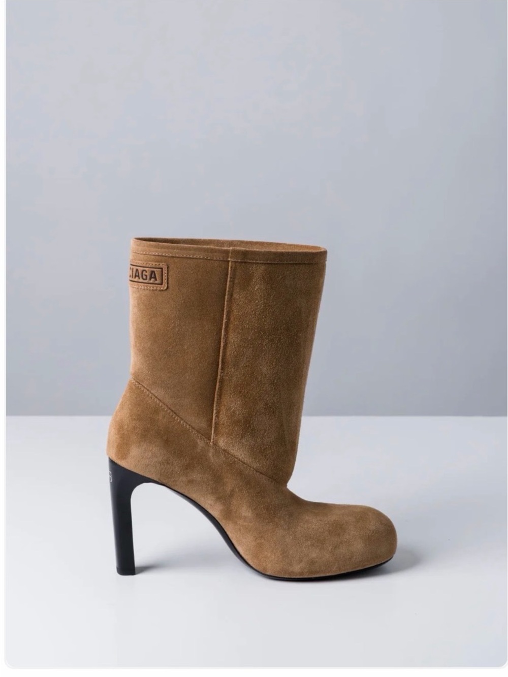 Balenciaga Tan Suede Mid-Calf Boot with Black Heel